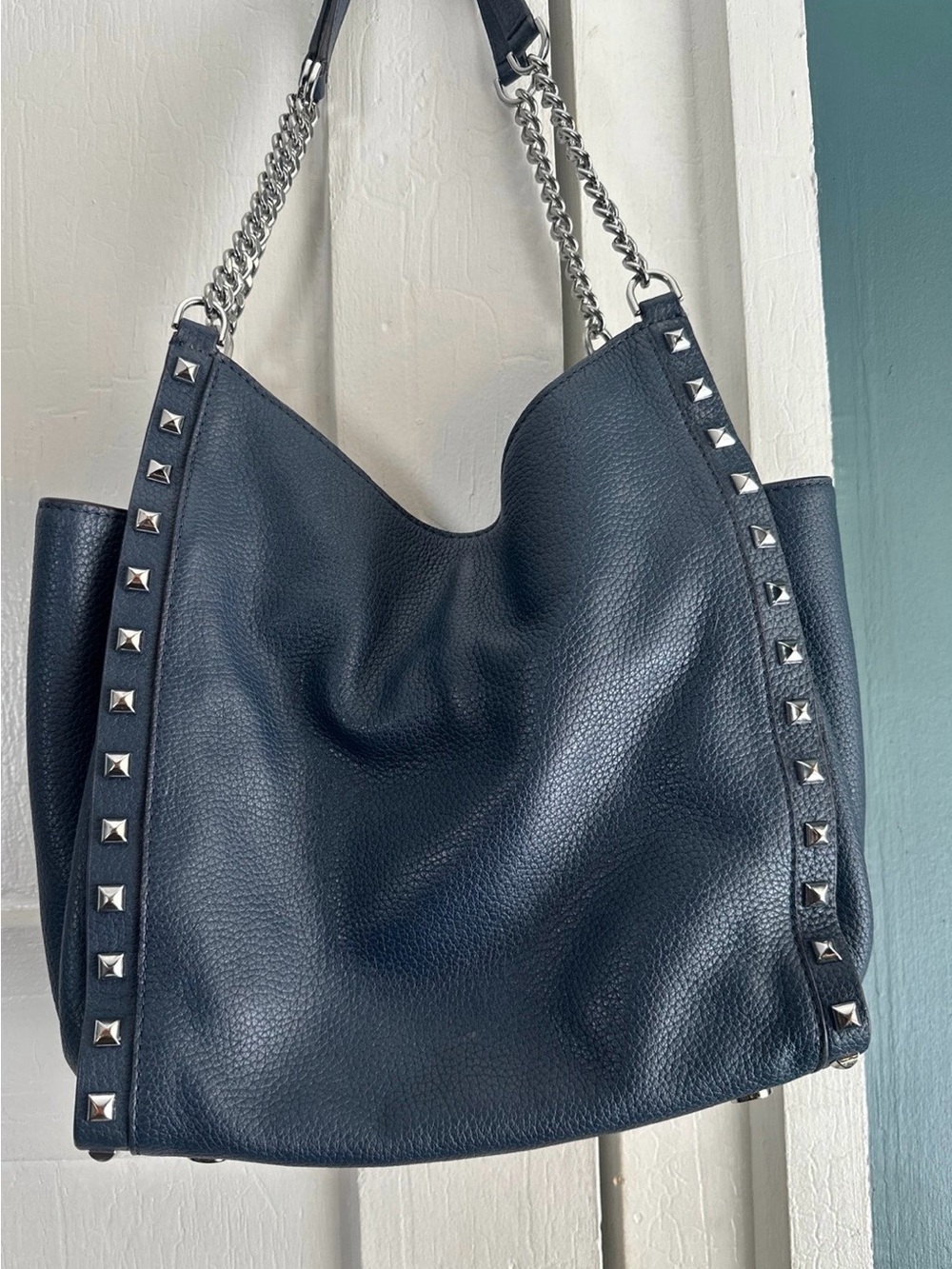 Michael Kors navy blue leather studded shoulder bag